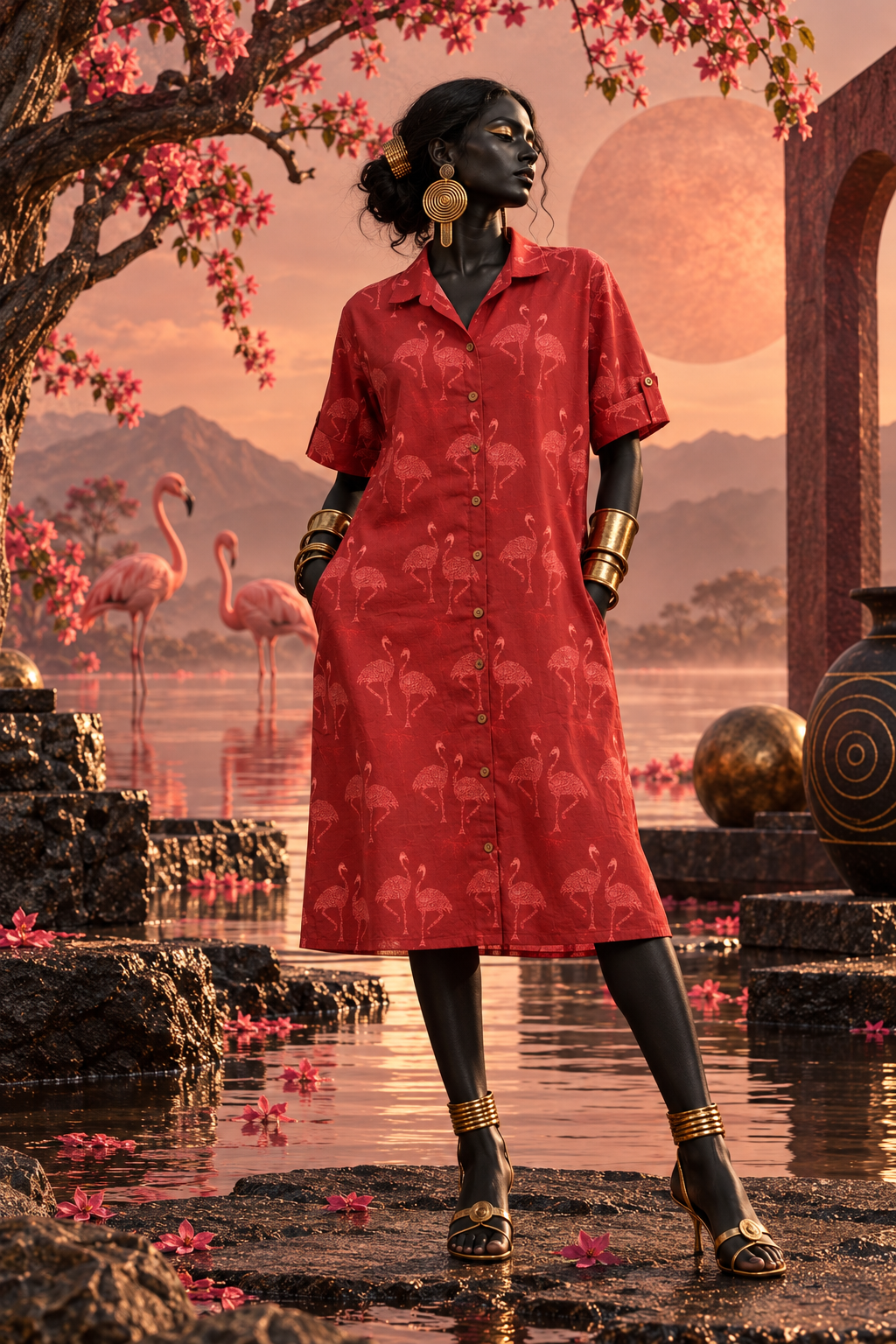 Flamingo shirt dress